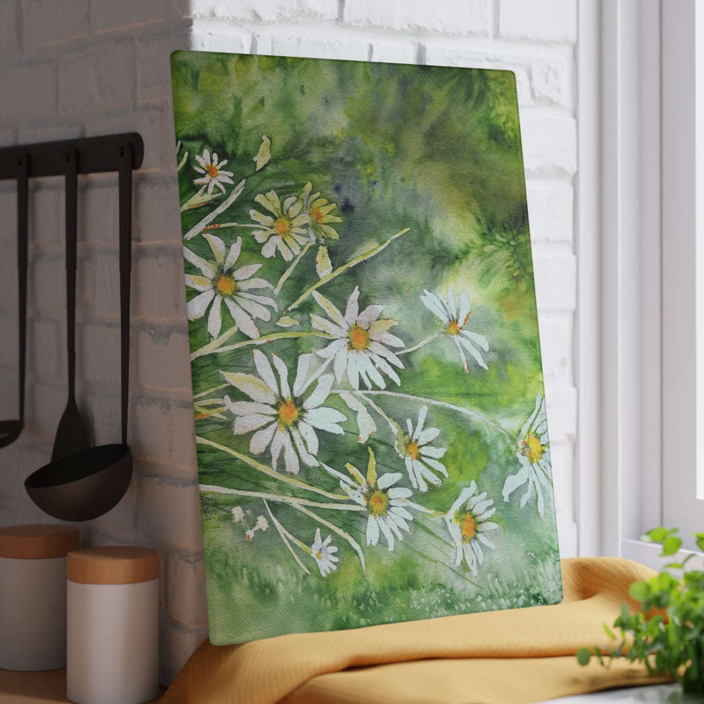 Dodie's Daisies Glass Cutting Board