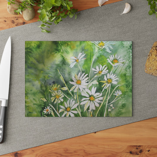 Dodie's Daisies Glass Cutting Board