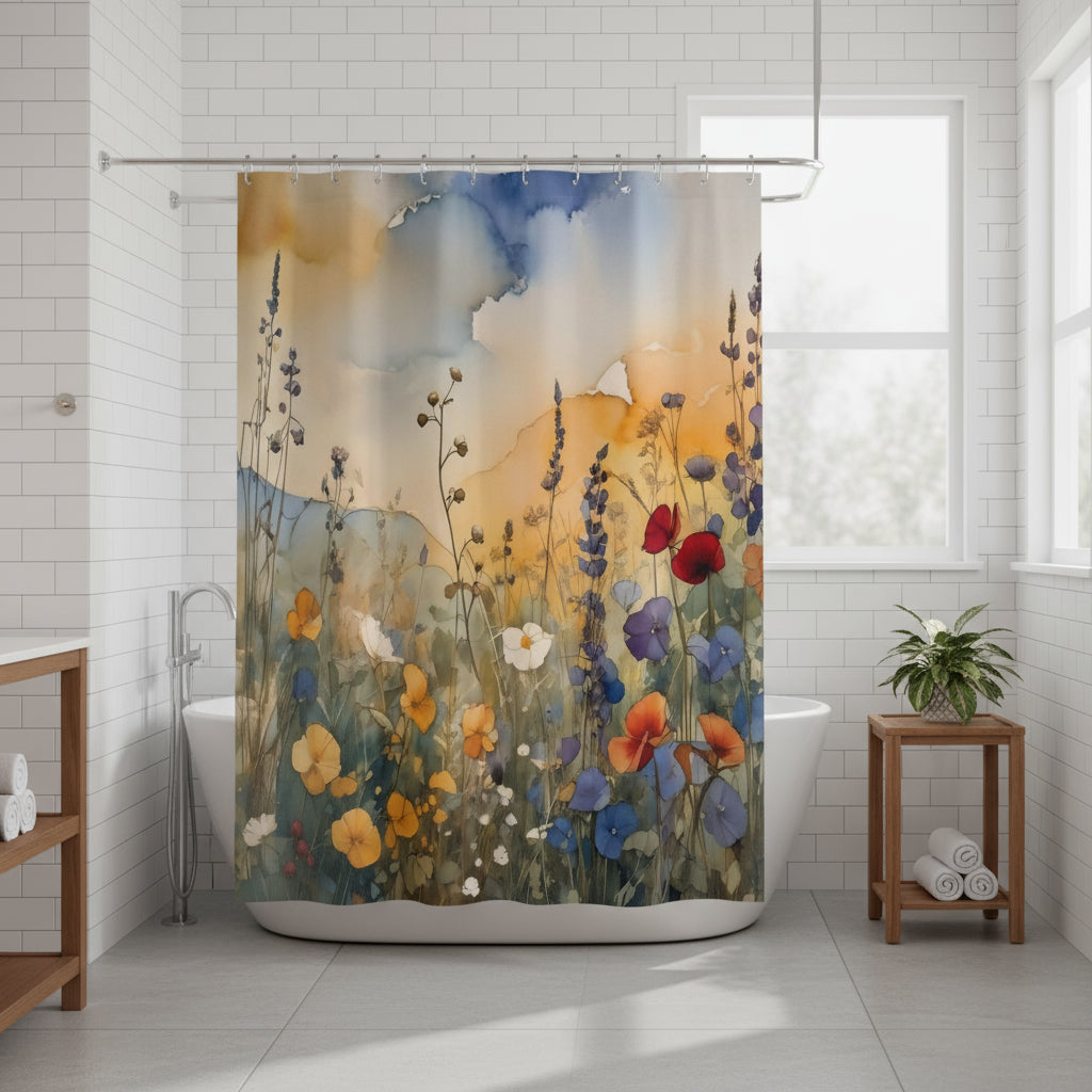 Watercolor Wildflower Shower Curtain