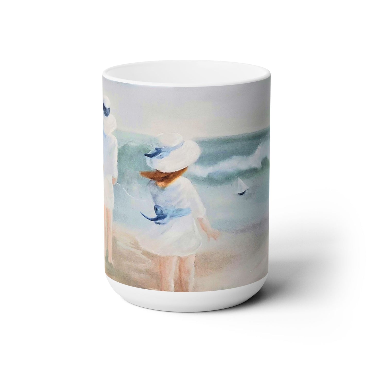 Dodie's Boy and Girl at the Beach Impressionistic Ceramic Mug 15oz