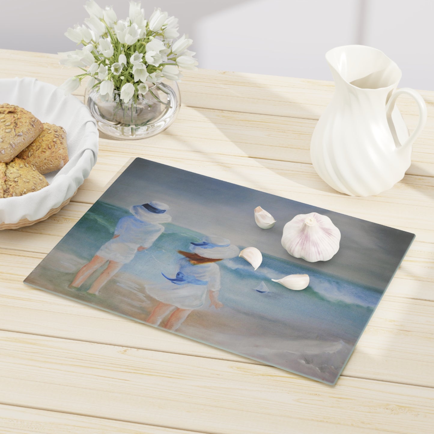 Dodie's Boy and Girl at the Beach Glass Cutting Board