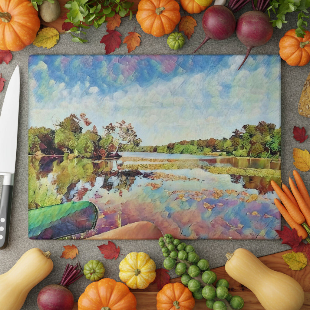 Hopewell Lake in Autumn | Glass Cutting Board