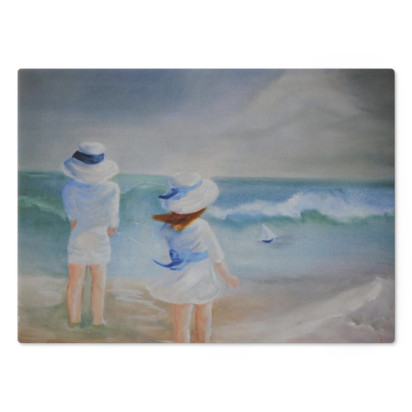 Dodie's Boy and Girl at the Beach Glass Cutting Board