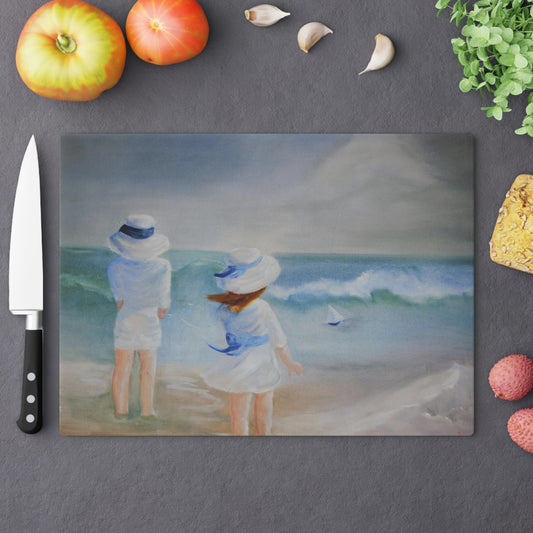 Dodie's Boy and Girl at the Beach Glass Cutting Board