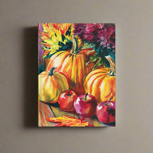 Journal - Fall Pumpkins and Mums Still Life Painting - Ruled Line Notebook
