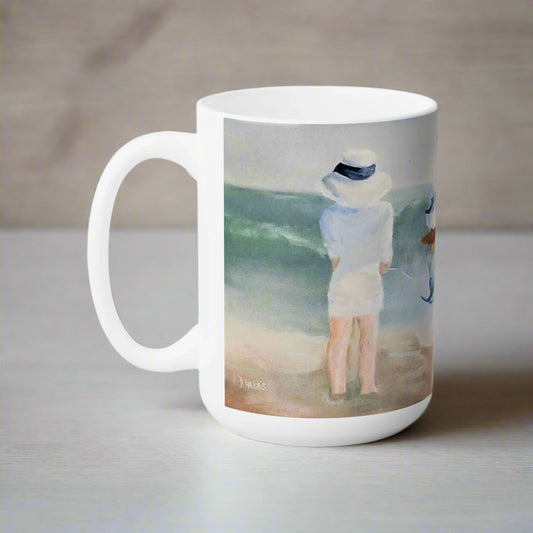 Dodie's Boy and Girl at the Beach Impressionistic Ceramic Mug 15oz