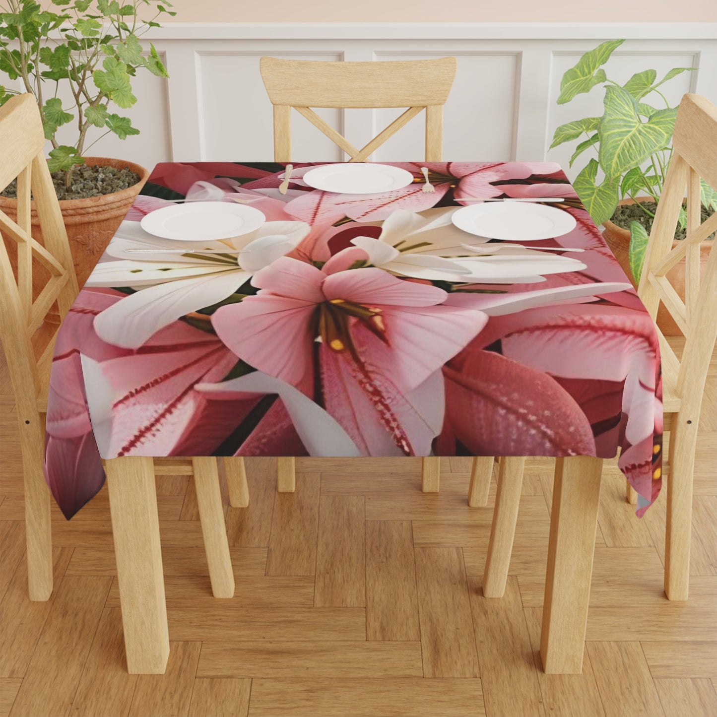 Pink Flowers Accent Tablecloth