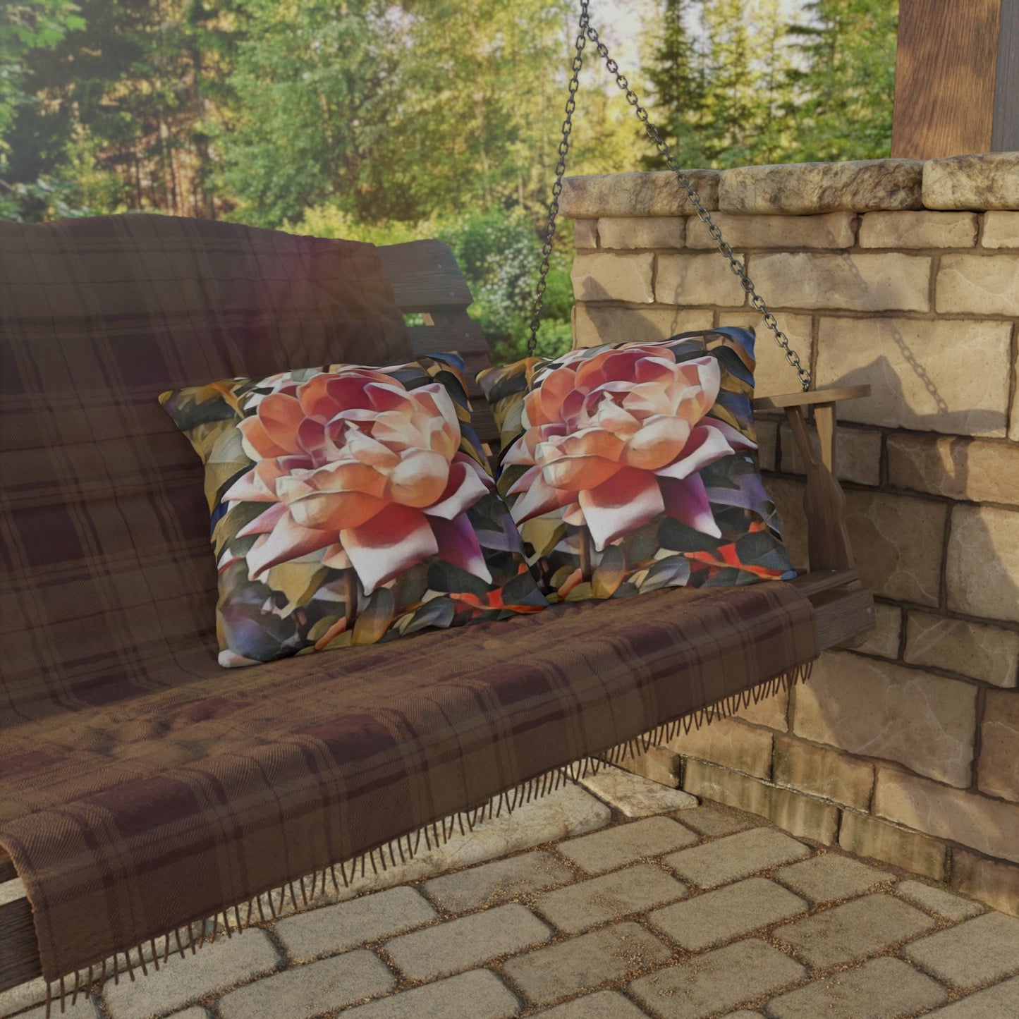 Apricot Rose Outdoor Pillow