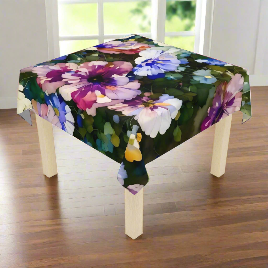 Multicolor Pastel Floral Tablecloth – Garden Bloom Square Table Cover