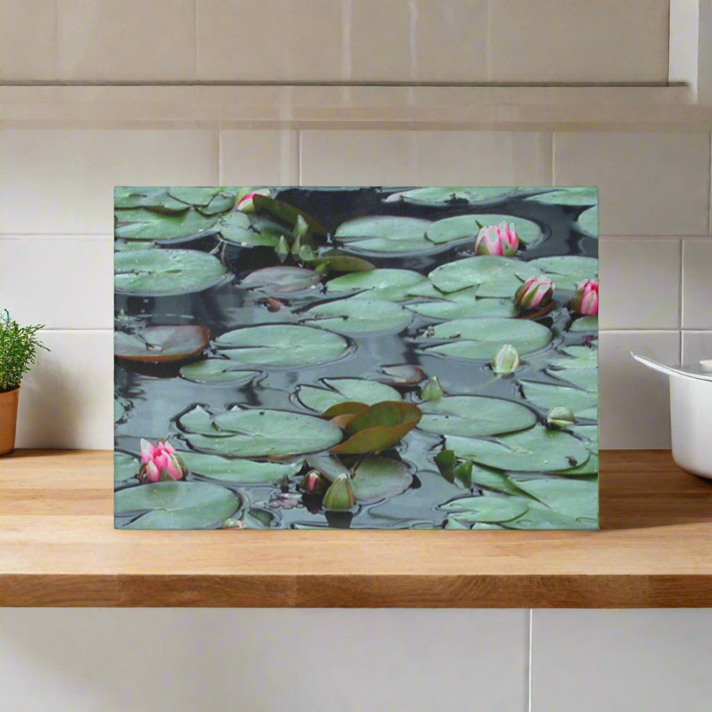 Serene Lily Pad Glass Cutting Board - Elegant Kitchen Décor