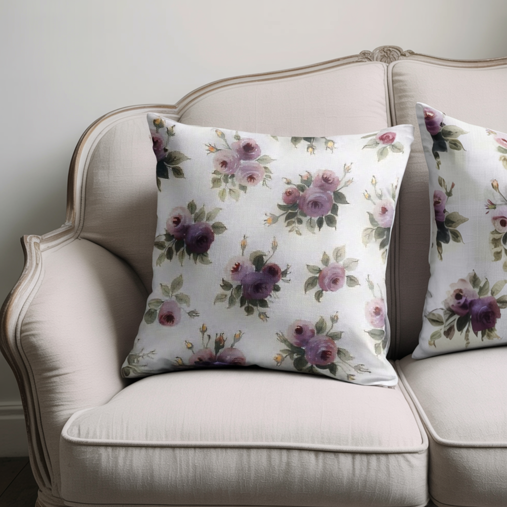 Purple Watercolor Rose Pillow-FREE SHIPPING