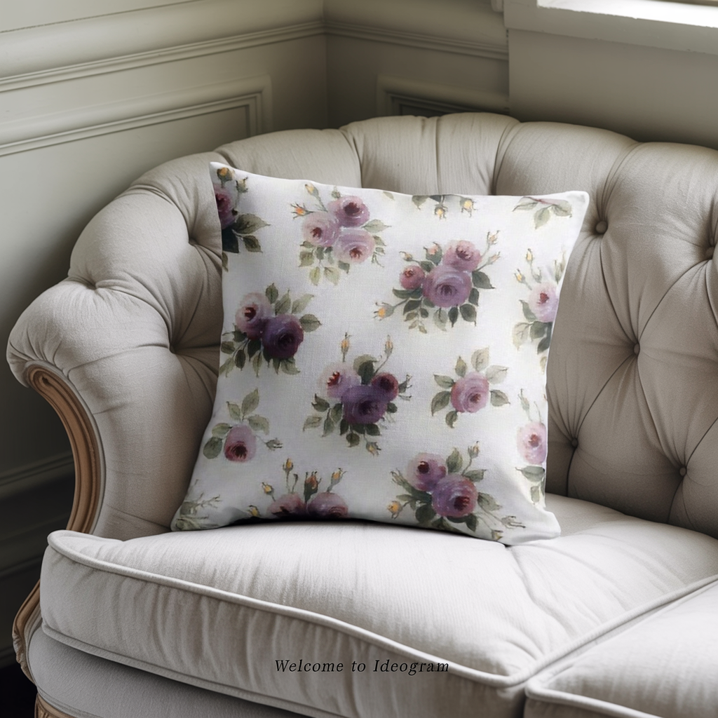 Purple Watercolor Rose Pillow-FREE SHIPPING