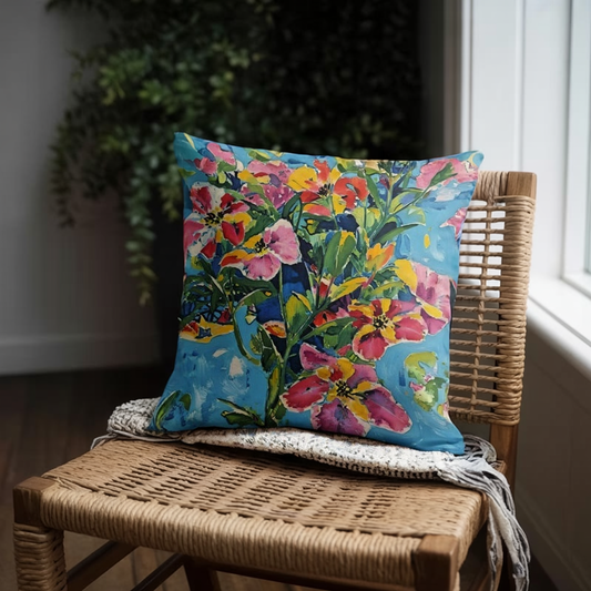 Summer Bloom Sky – Watercolor Floral Throw Pillow