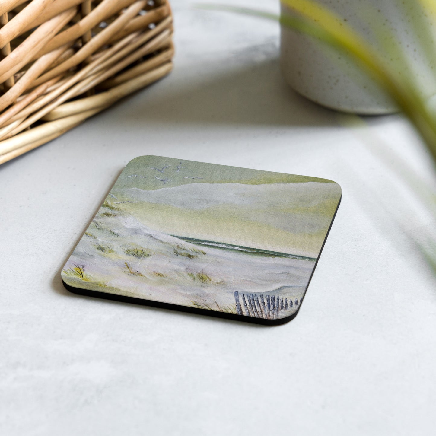Dodie's Yellow Beach Cork-back Coaster