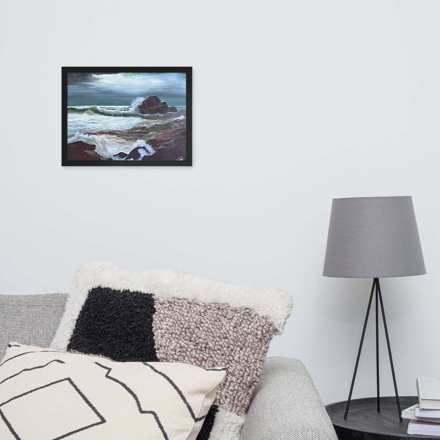 Dodie's Moonlight Seashore Scene Framed Poster