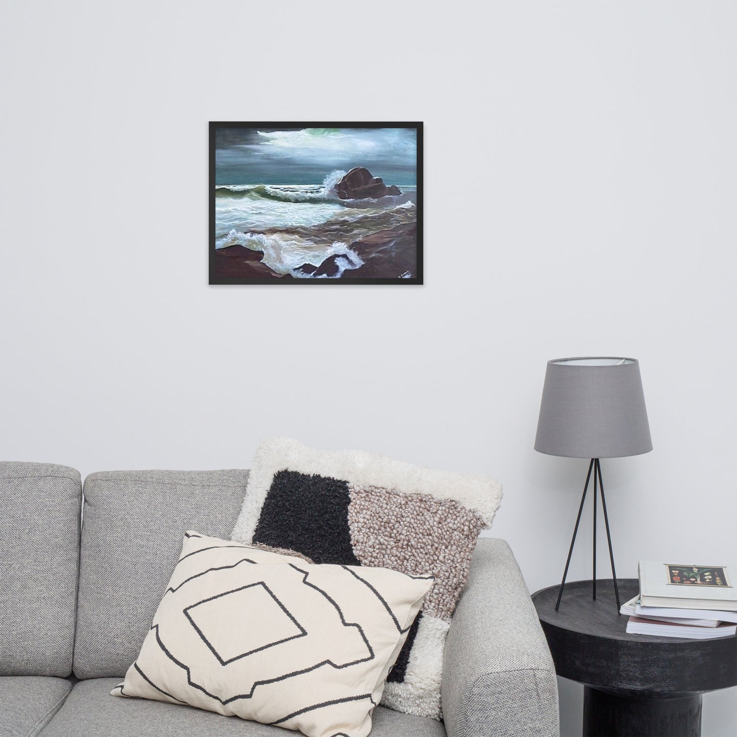 Dodie's Moonlight Seashore Scene Framed Poster