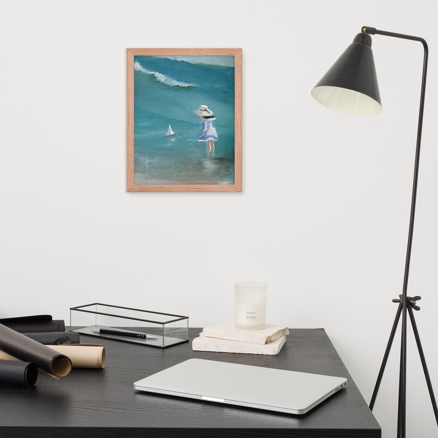 Dodie's Little Girl on the Beach Framed Poster