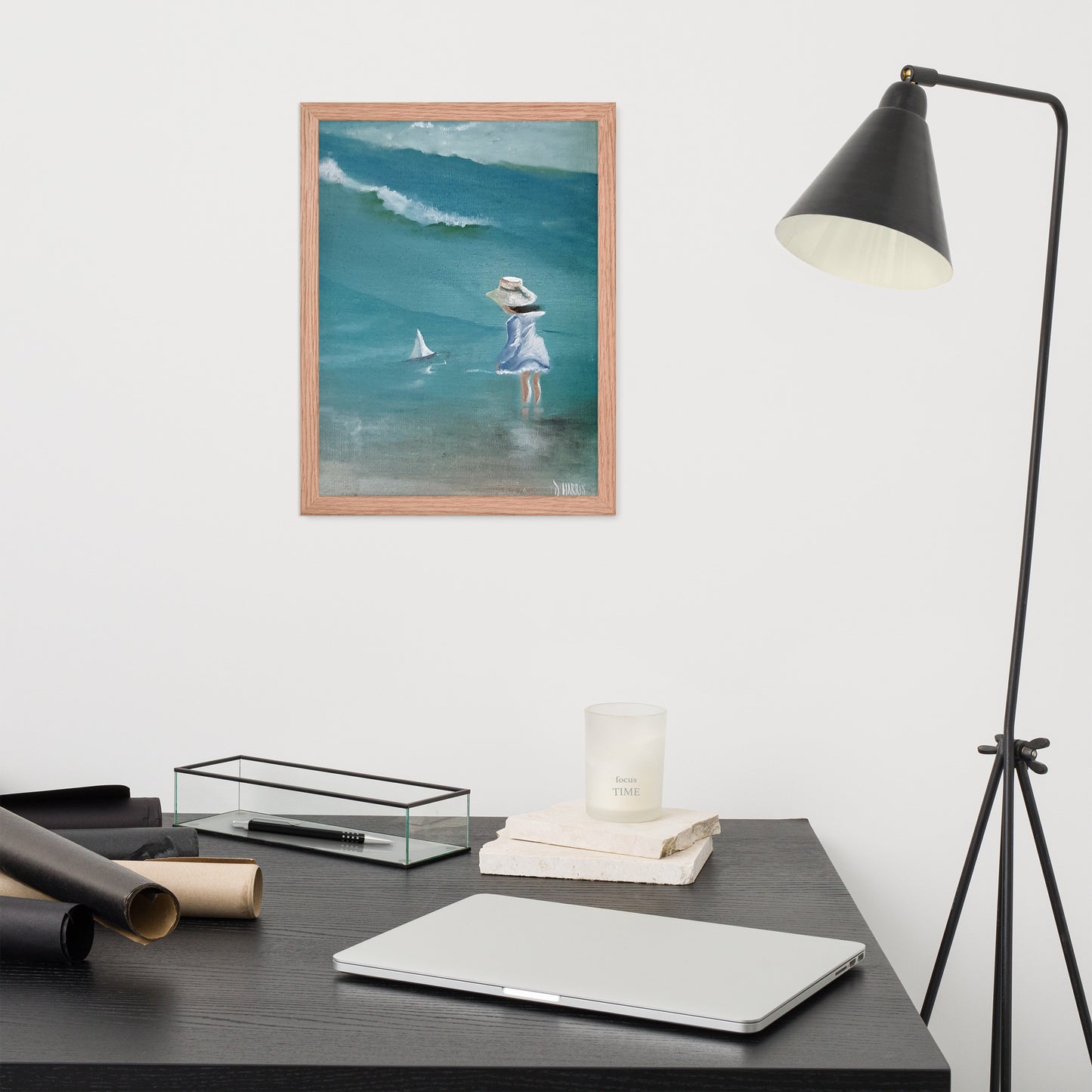 Dodie's Little Girl on the Beach Framed Poster