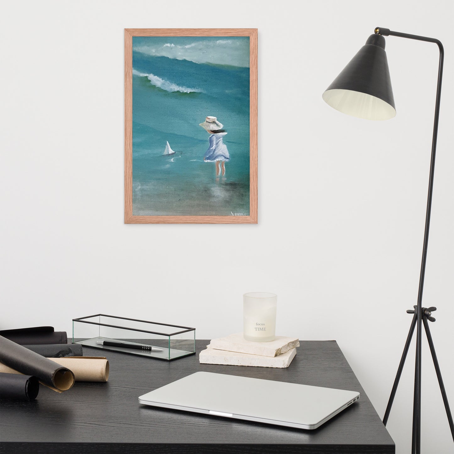 Dodie's Little Girl on the Beach Framed Poster