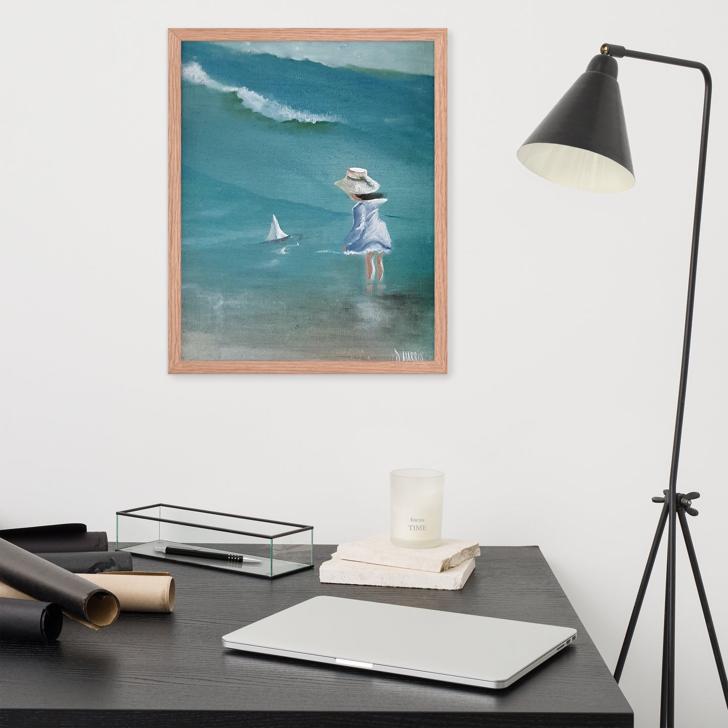 Dodie's Little Girl on the Beach Framed Poster