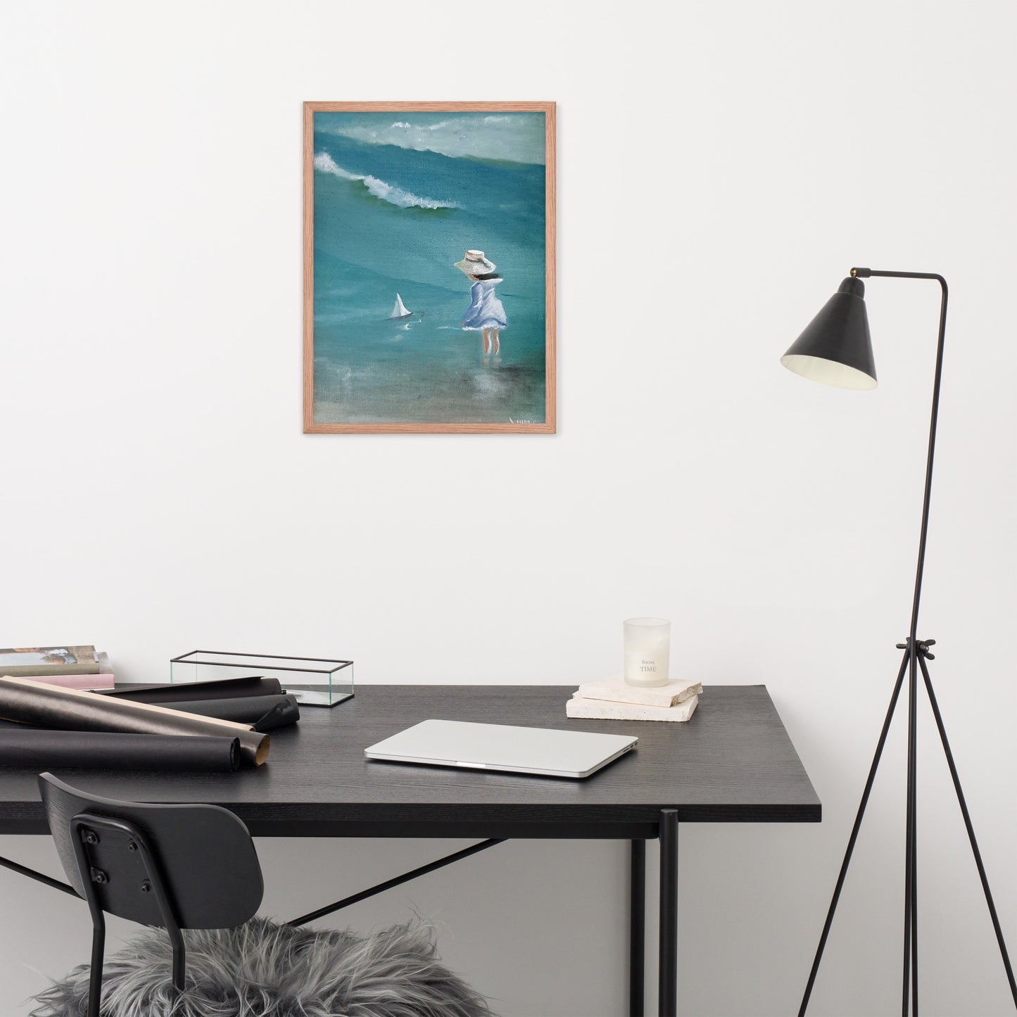 Dodie's Little Girl on the Beach Framed Poster