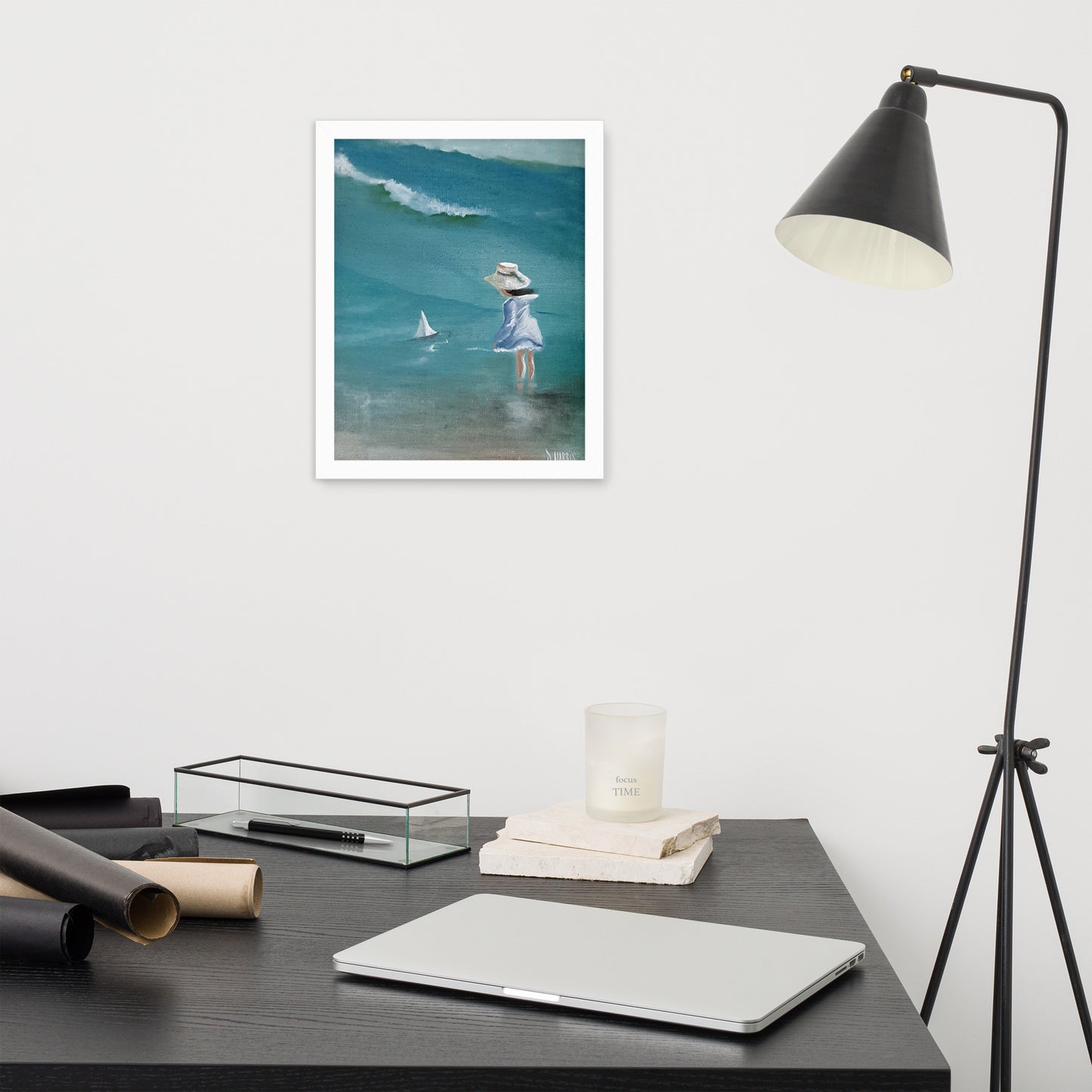 Dodie's Little Girl on the Beach Framed Poster