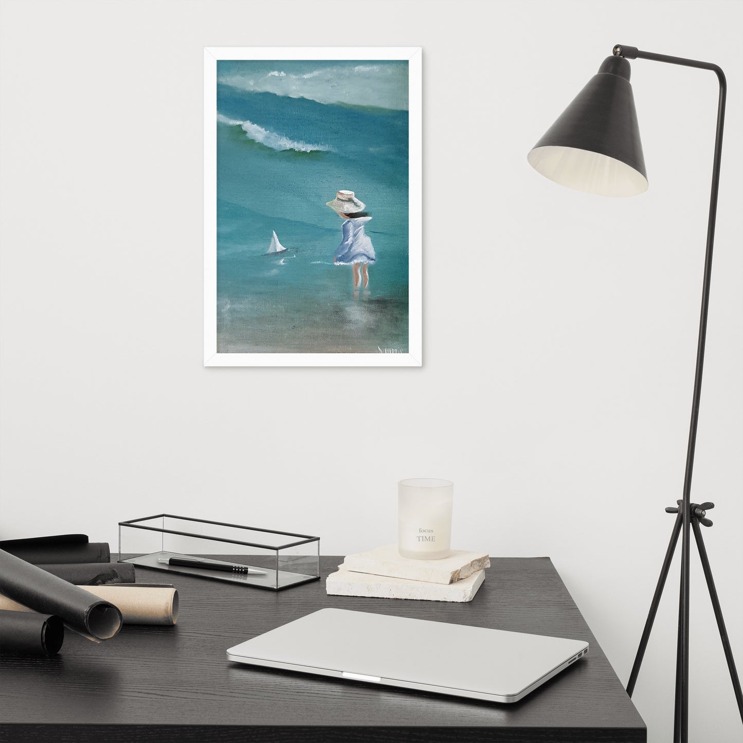 Dodie's Little Girl on the Beach Framed Poster