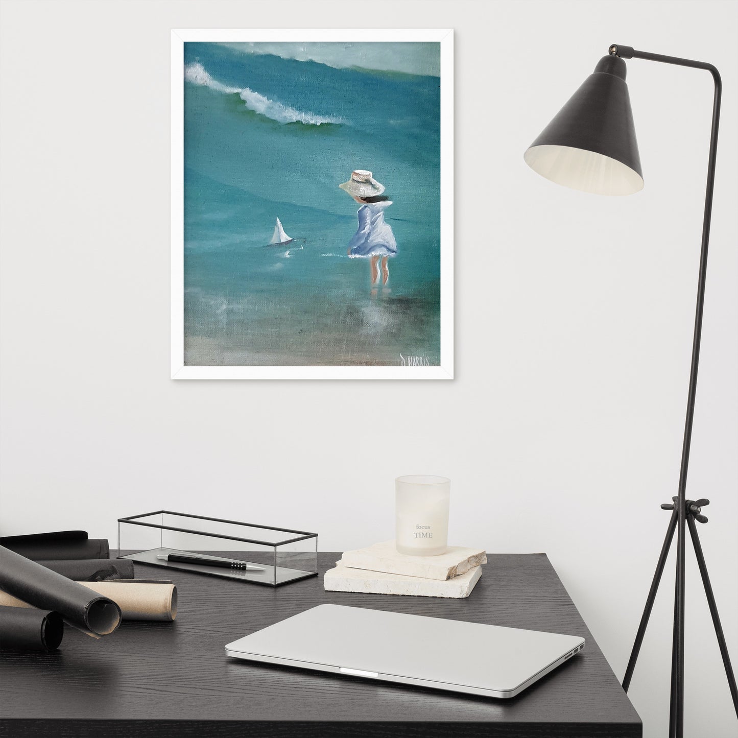 Dodie's Little Girl on the Beach Framed Poster