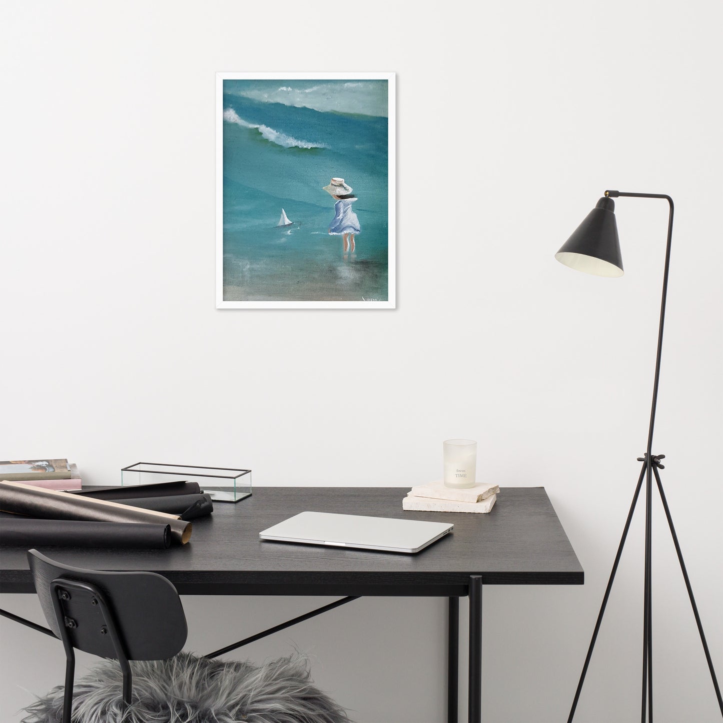 Dodie's Little Girl on the Beach Framed Poster