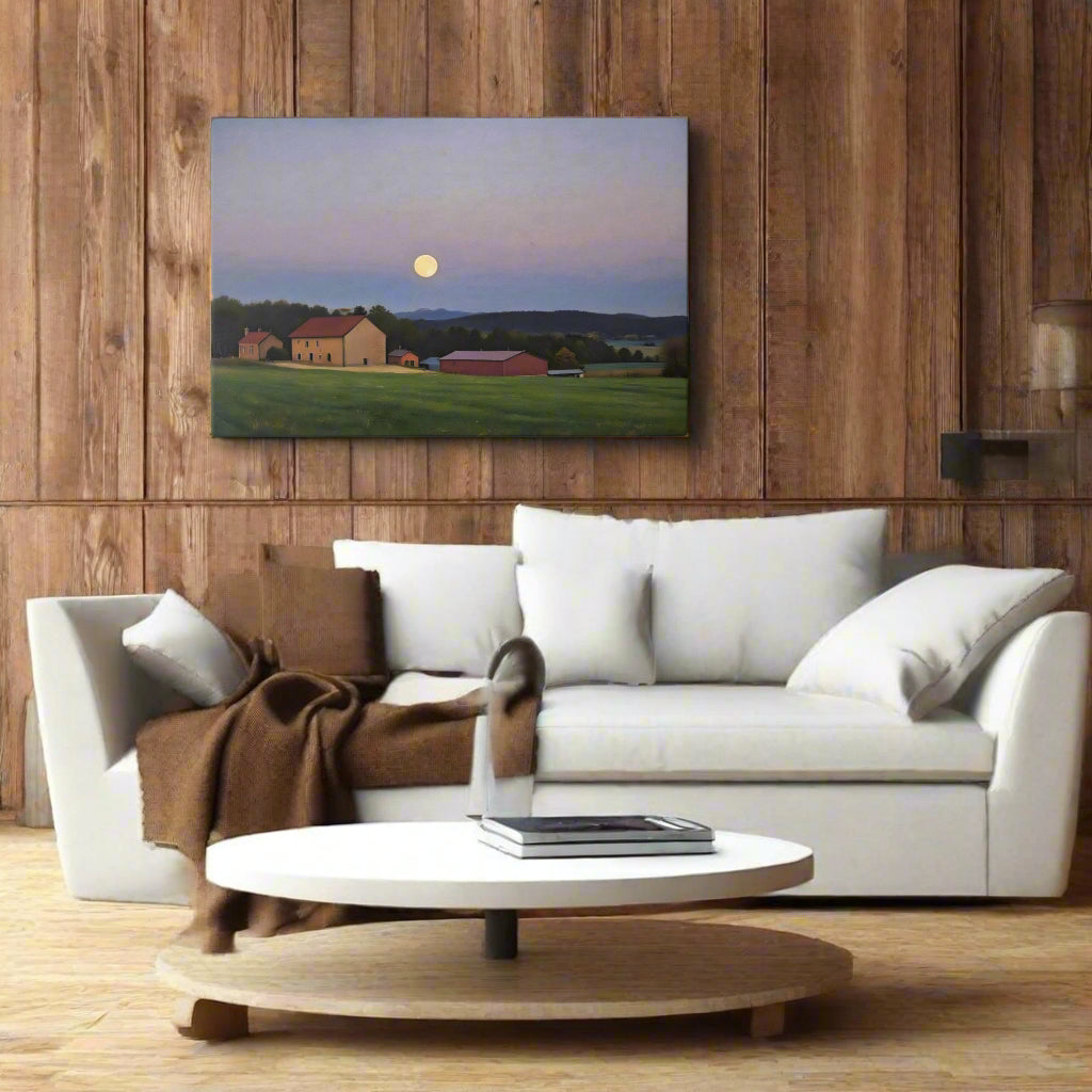 Serene Full Moon Over Farm – Rustic Canvas
