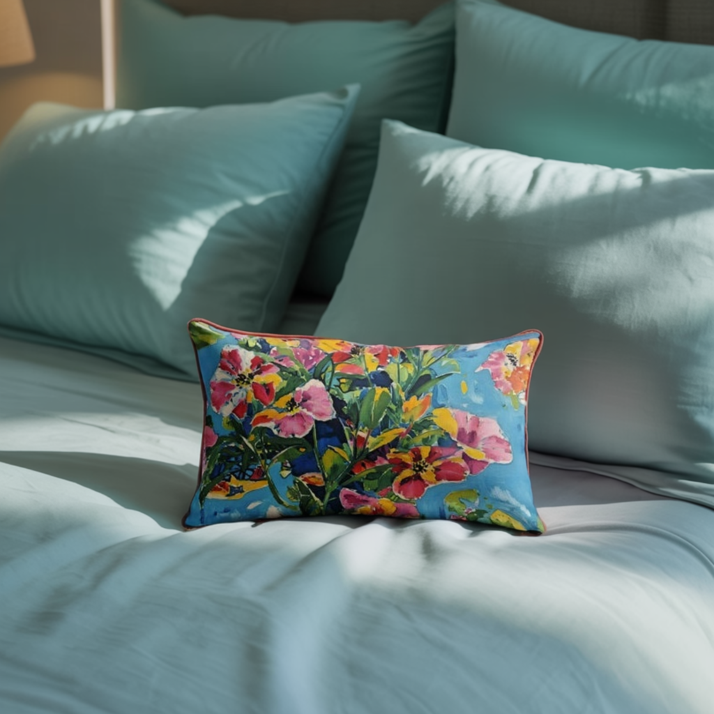 Summer Bloom Sky – Watercolor Floral Throw Pillow