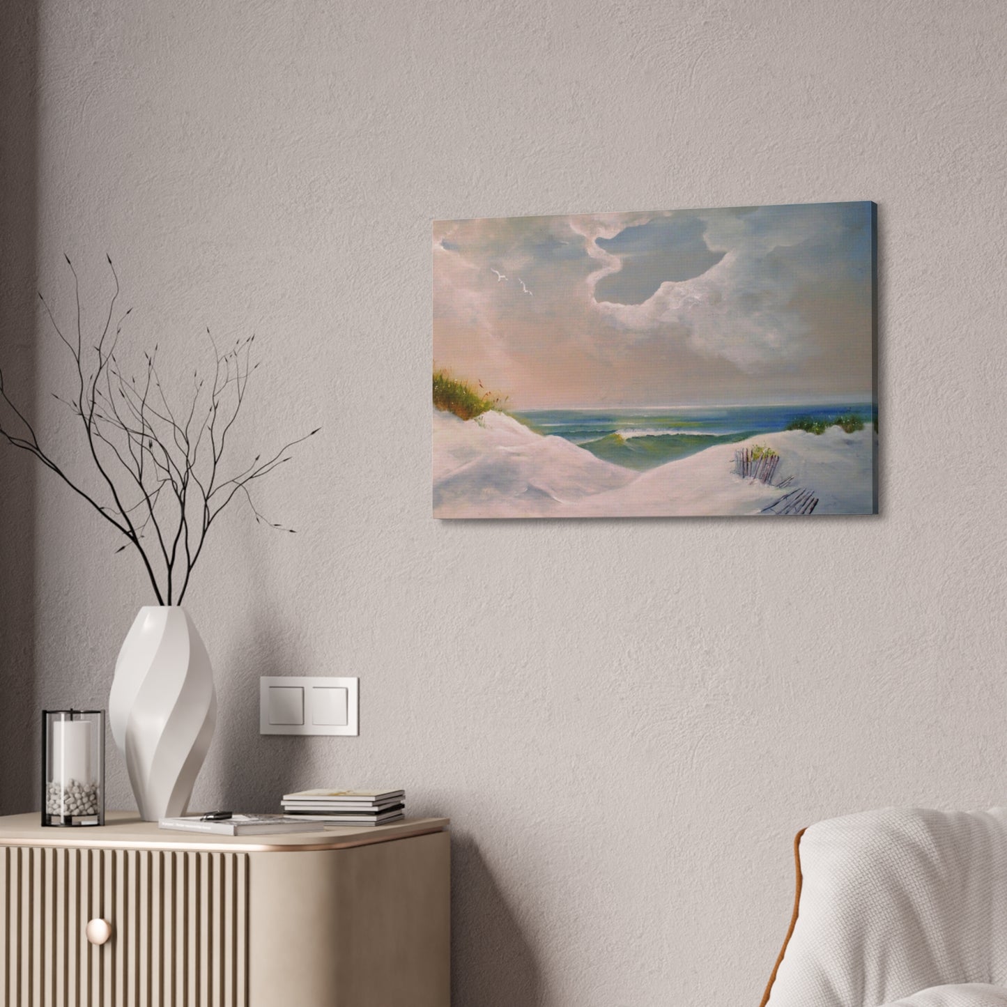 Impressionist Beach Scene with Angel Cloud on Canvas