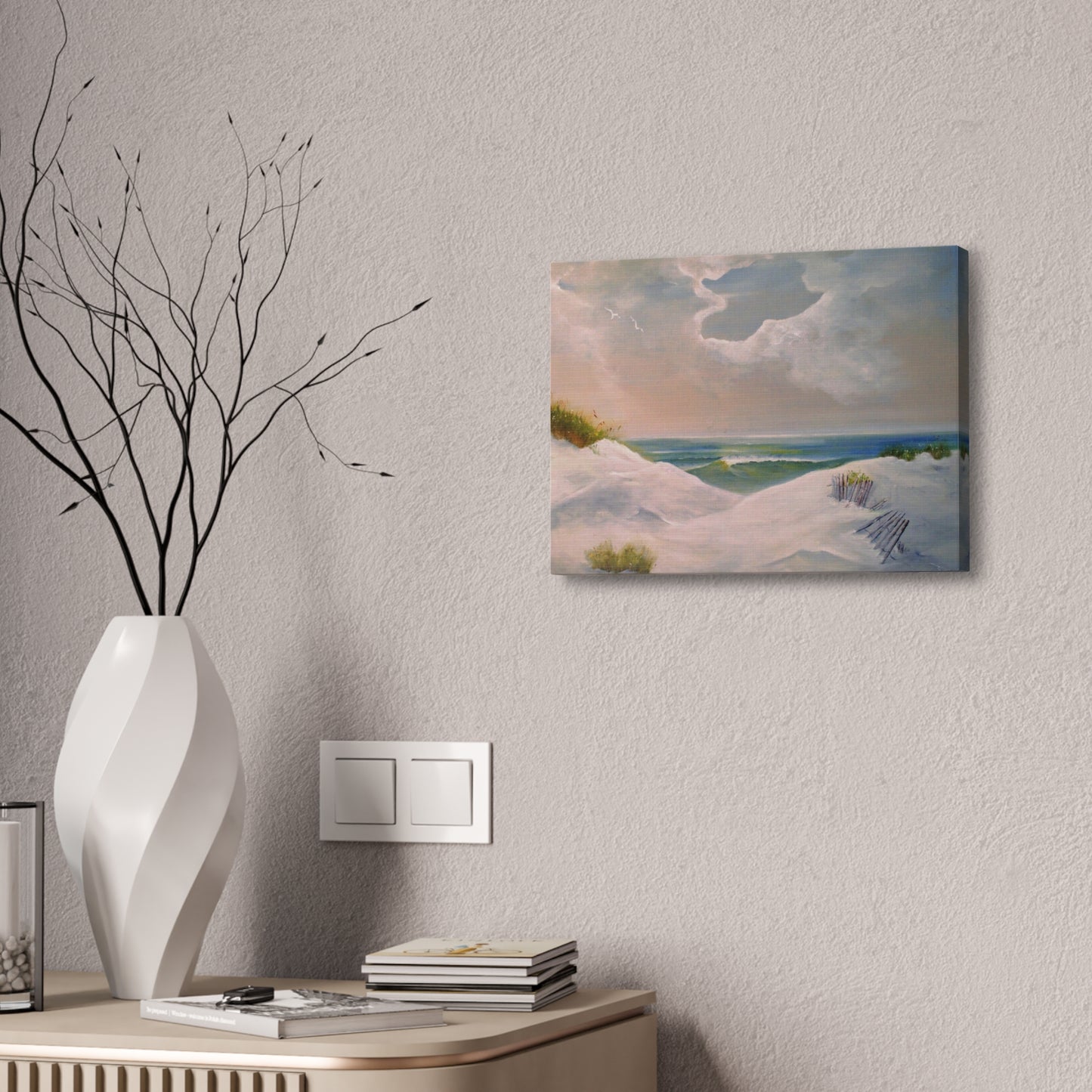 Impressionist Beach Scene with Angel Cloud on Canvas