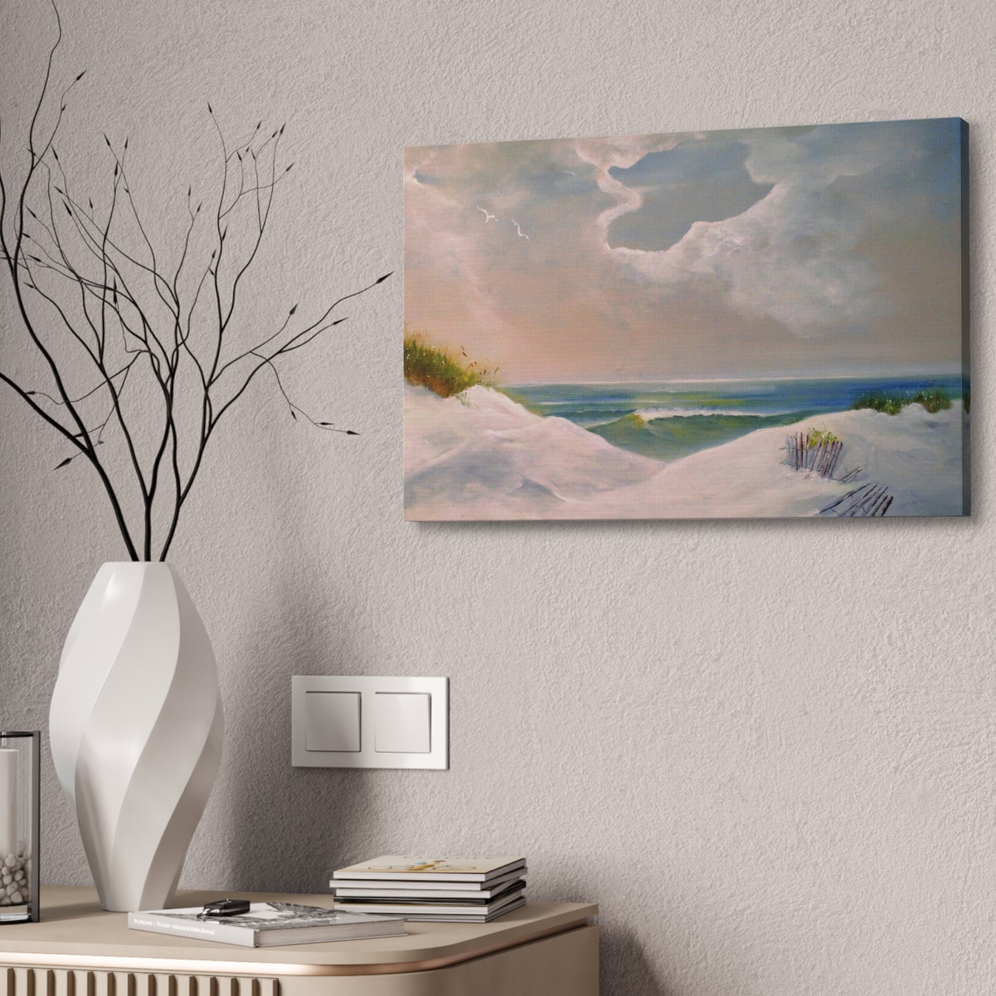 Impressionist Beach Scene with Angel Cloud on Canvas