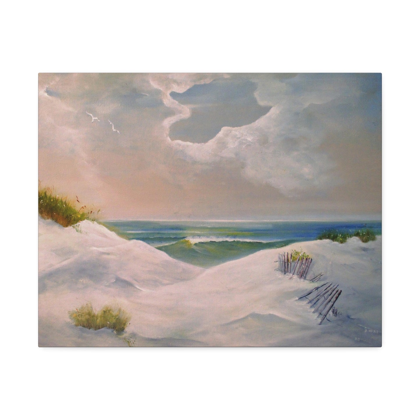 Impressionist Beach Scene with Angel Cloud on Canvas