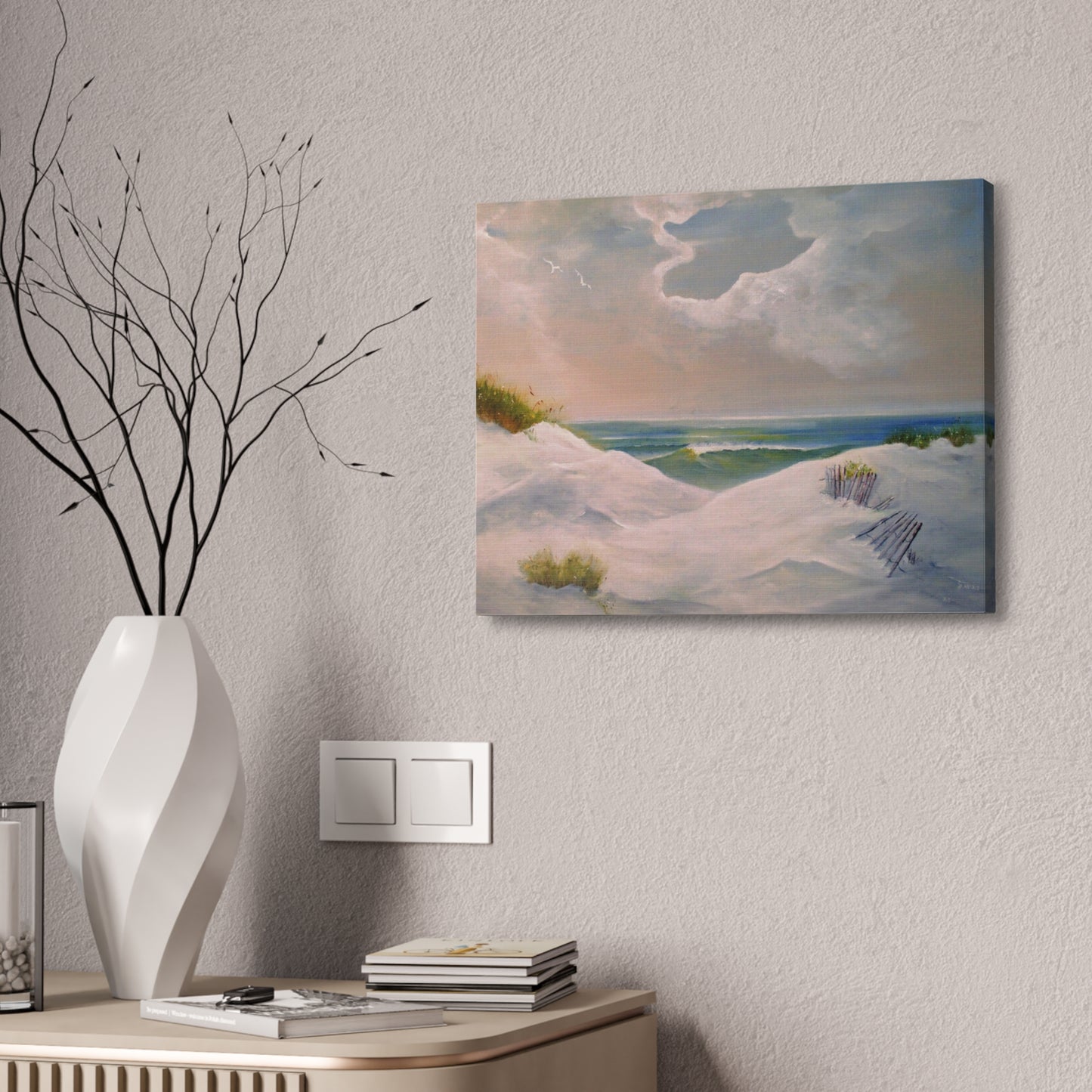 Impressionist Beach Scene with Angel Cloud on Canvas