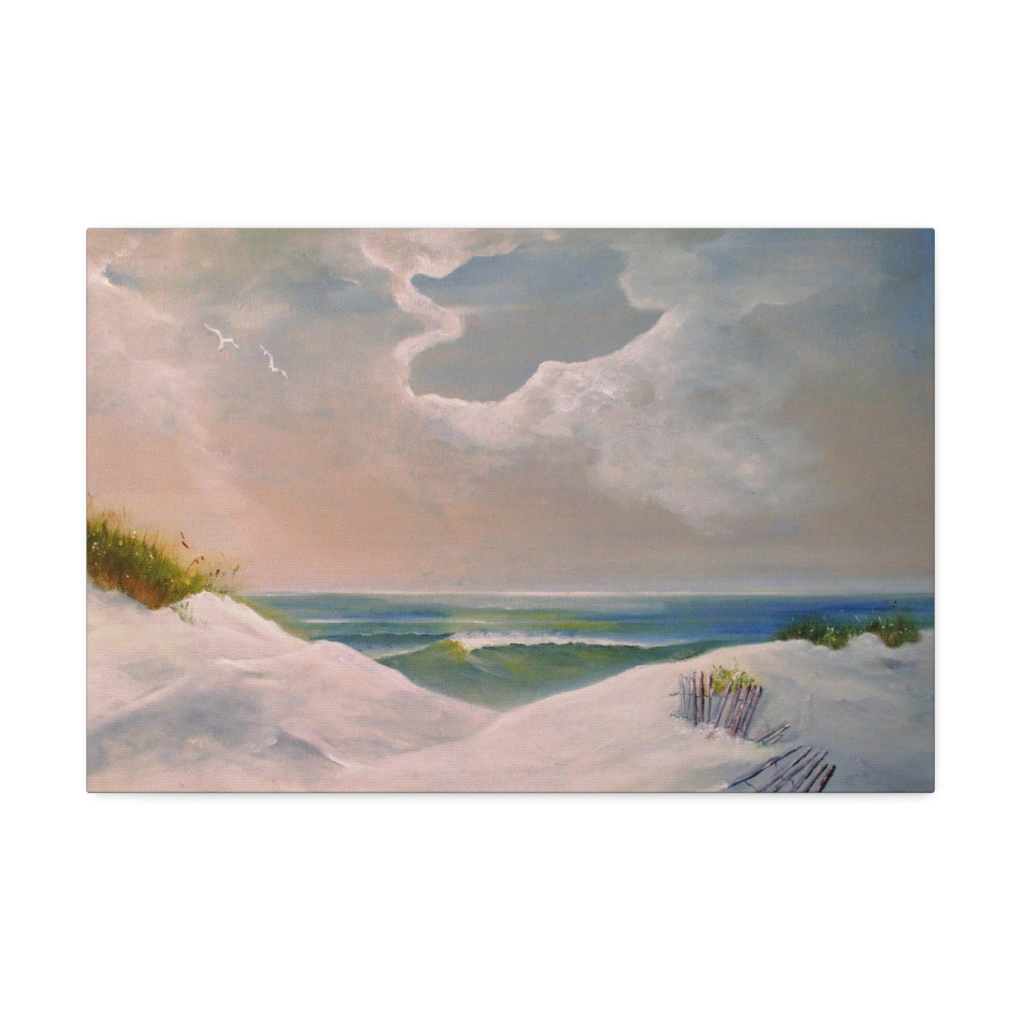 Impressionist Beach Scene with Angel Cloud on Canvas
