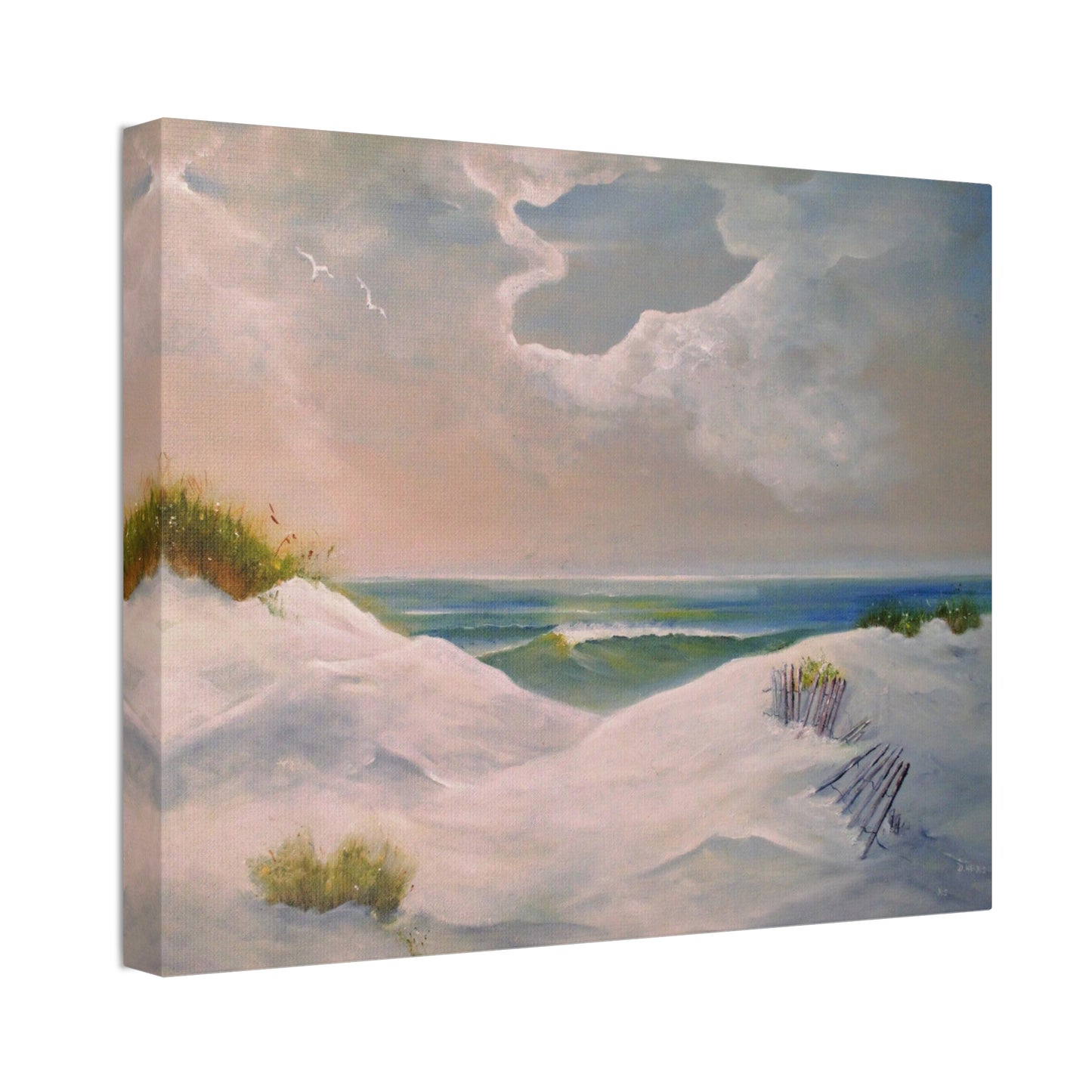 Impressionist Beach Scene with Angel Cloud on Canvas