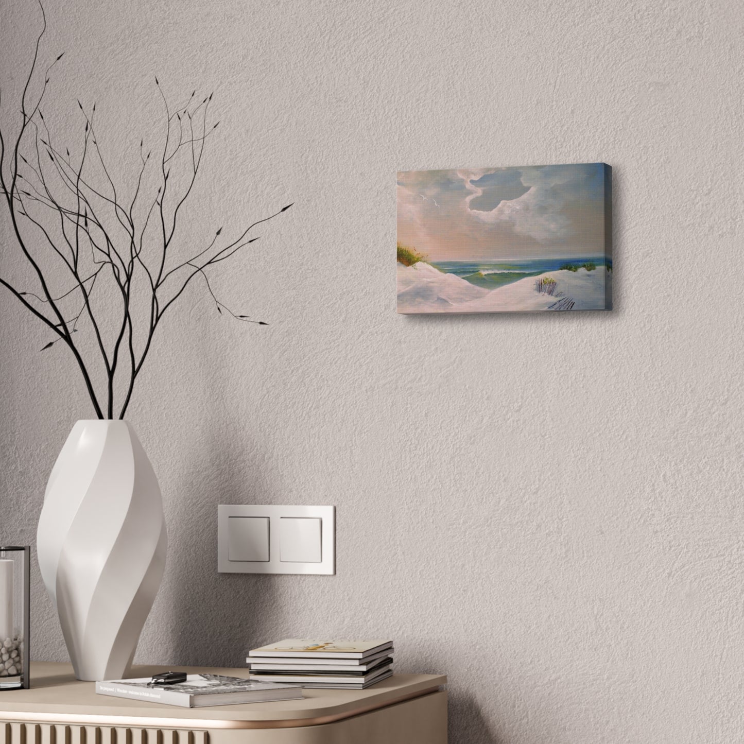 Impressionist Beach Scene with Angel Cloud on Canvas