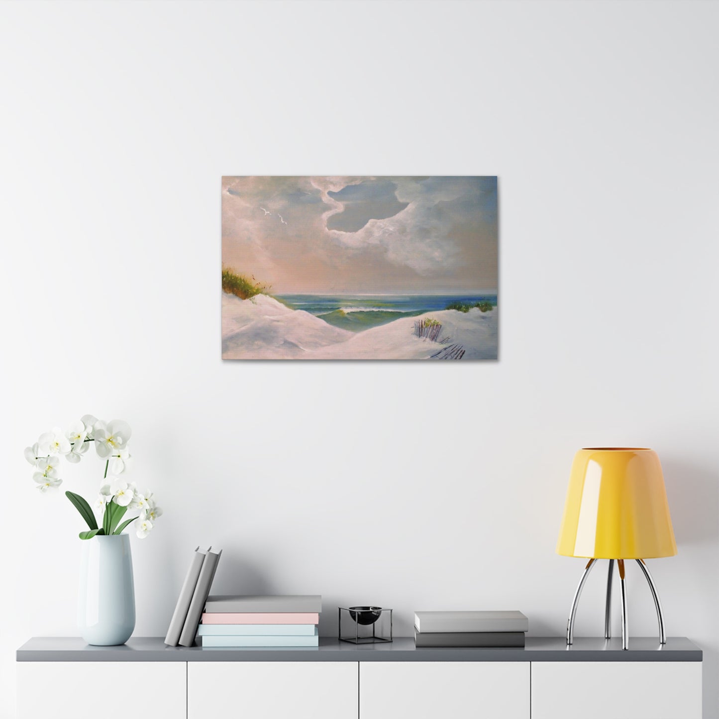 Impressionist Beach Scene with Angel Cloud on Canvas