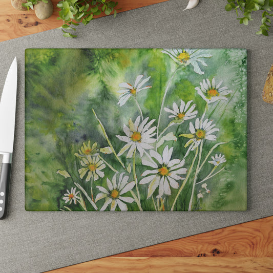 Dodie's Daisies Glass Cutting Board
