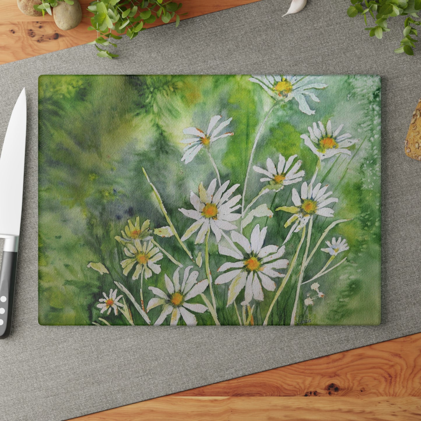 Dodie's Daisies Glass Cutting Board