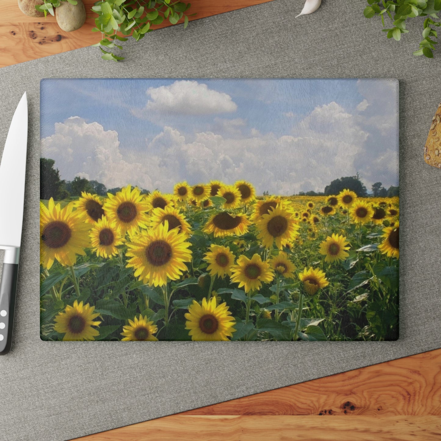 Sunflower Field Glass Cutting Board