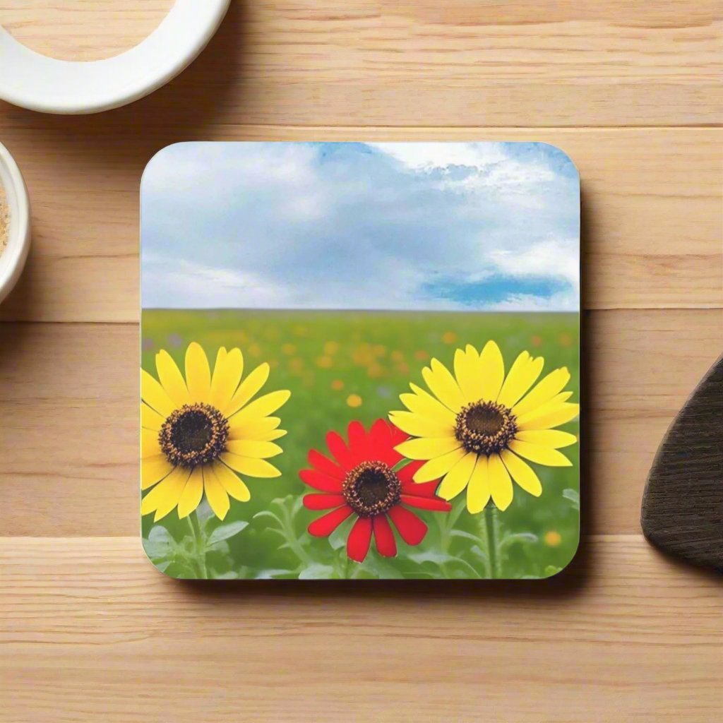 Daisies in a Field Cork Back Coaster