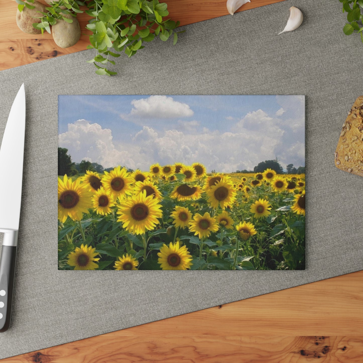 Sunflower Field Glass Cutting Board