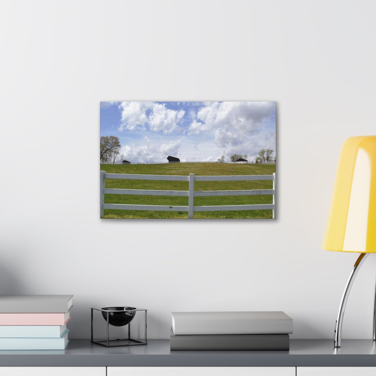 Farm Scene with White Fence Canvas