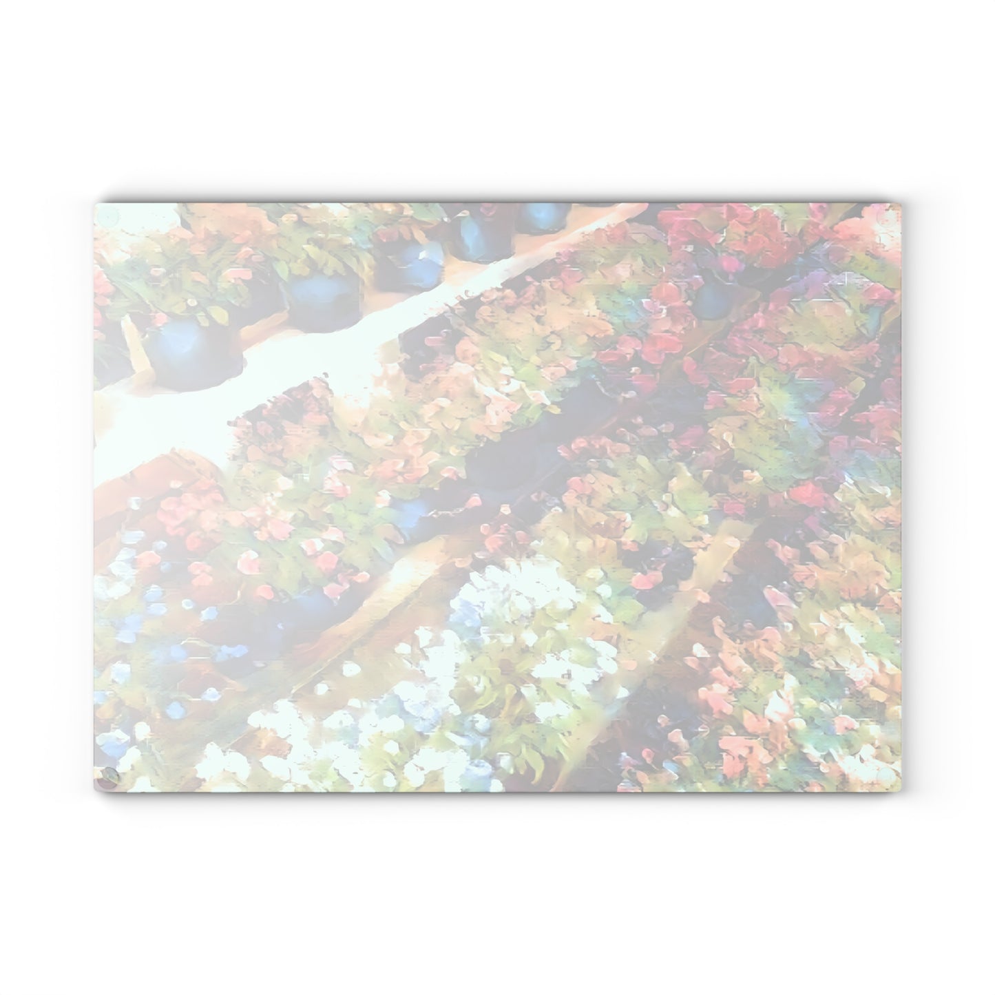 Impressionist Spring Flower Pot Glass Cutting Board