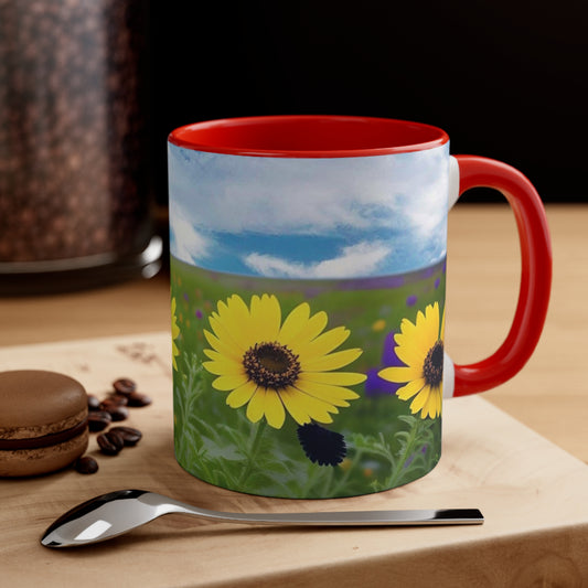 Daisies in a Field Red Accent Coffee Mug, 11oz