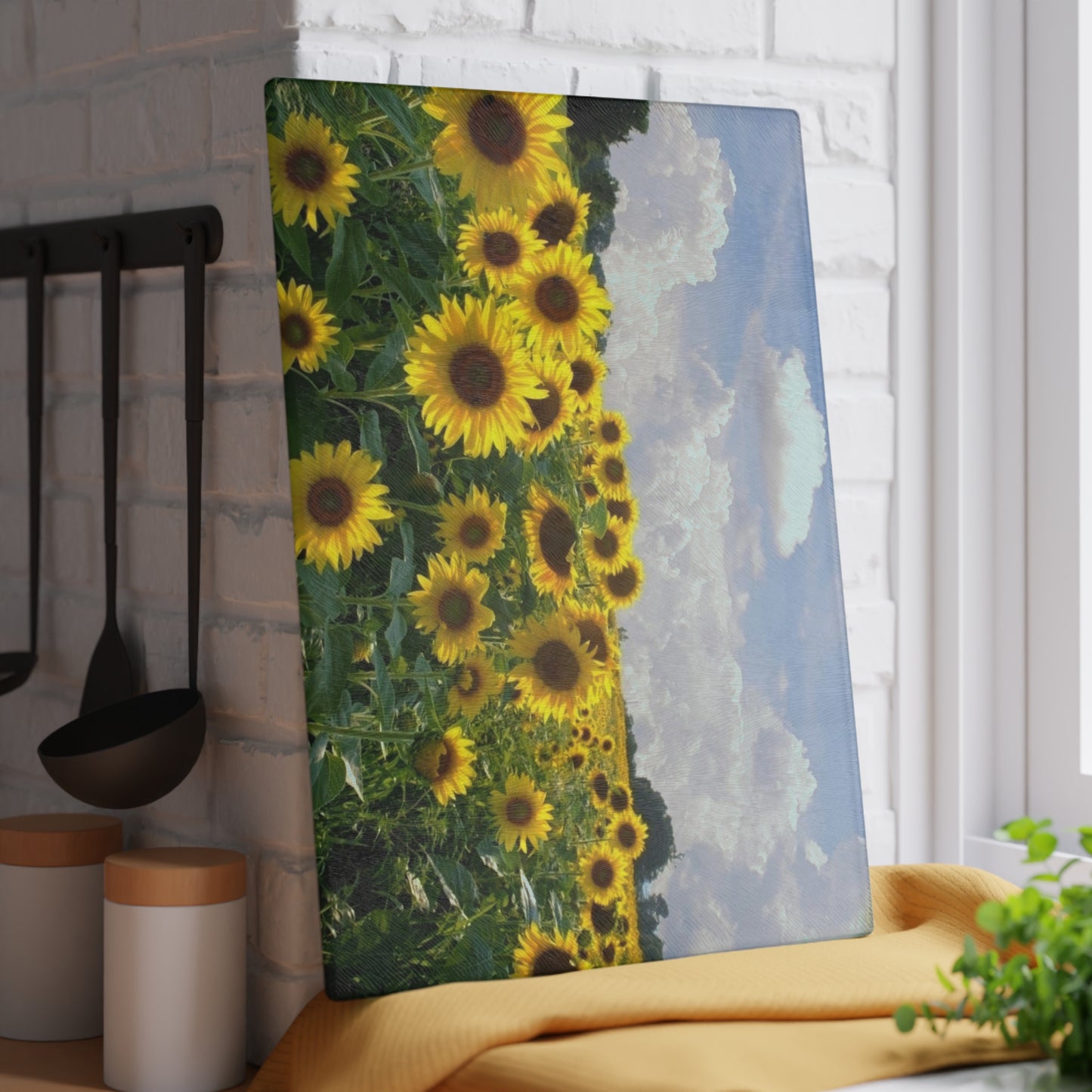 Sunflower Field Glass Cutting Board