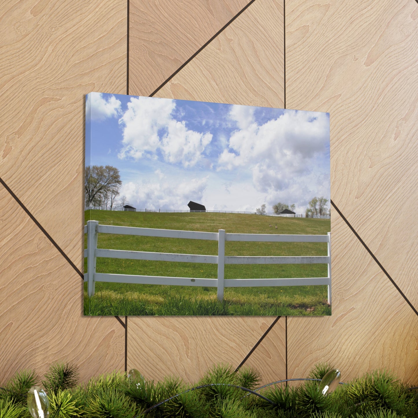 Farm Scene with White Fence Canvas